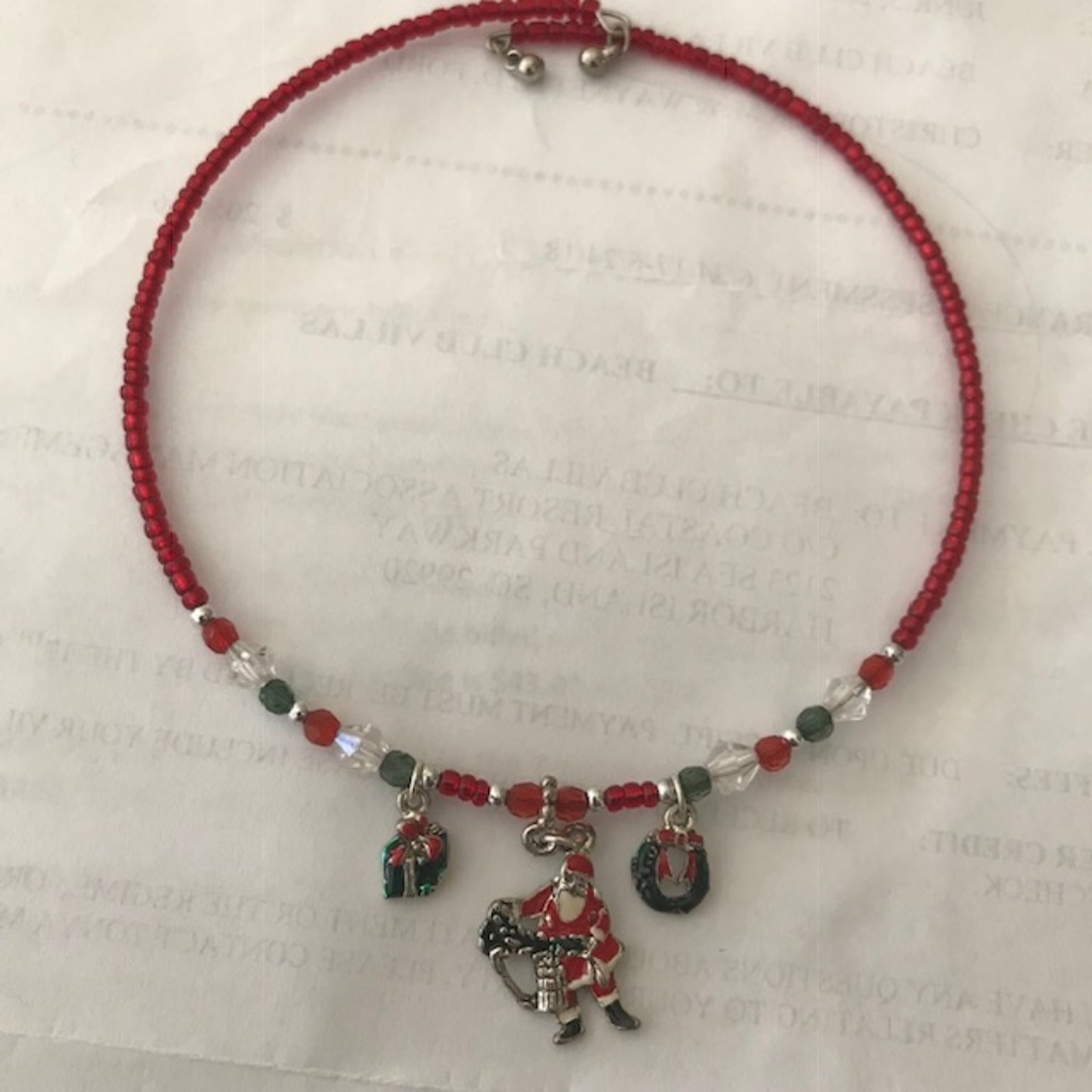 Beaded choker Christmas Santa wreath gift charms